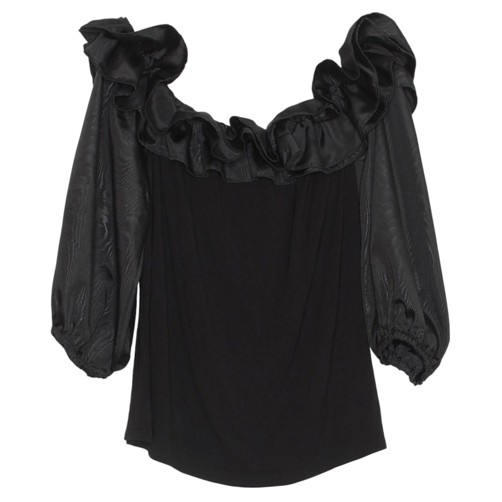 Vince Camuto Top Off Shoulder Whimsigoth Romantic Statement Ruffle Black Large